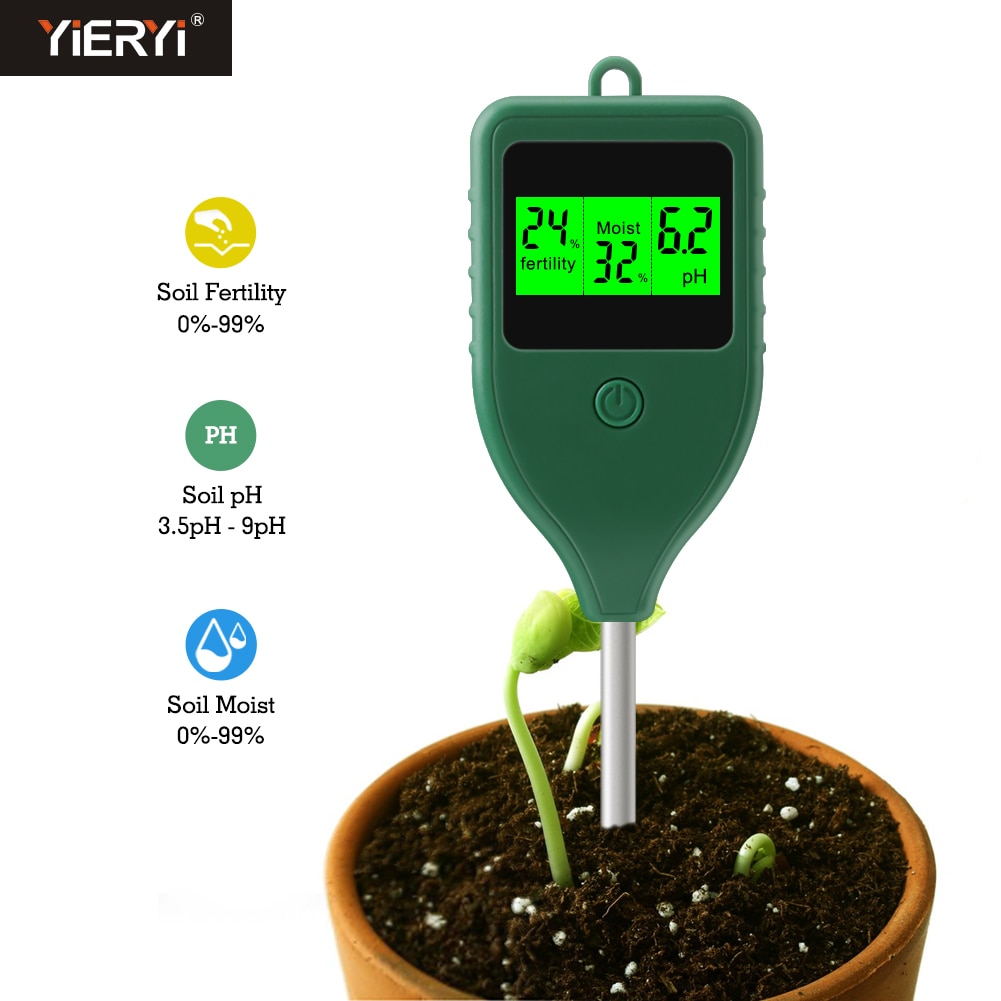 3-in-1 Soil Tester Fertility Humidity PH Meter Digital LCD Backlit Moisture  Acidity Sensor for Outdoor Plants Gardening Farming